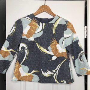 H&M Waffle Texture Bird Blouse